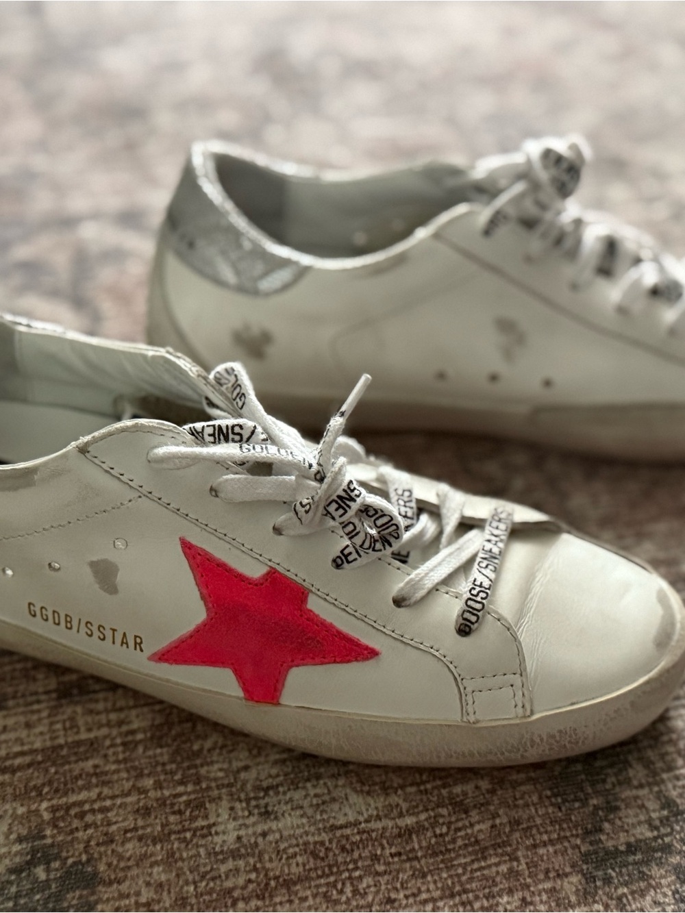 Golden Goose White Sneakers with Pink Star